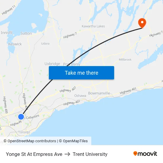 Yonge St At Empress Ave to Trent University map