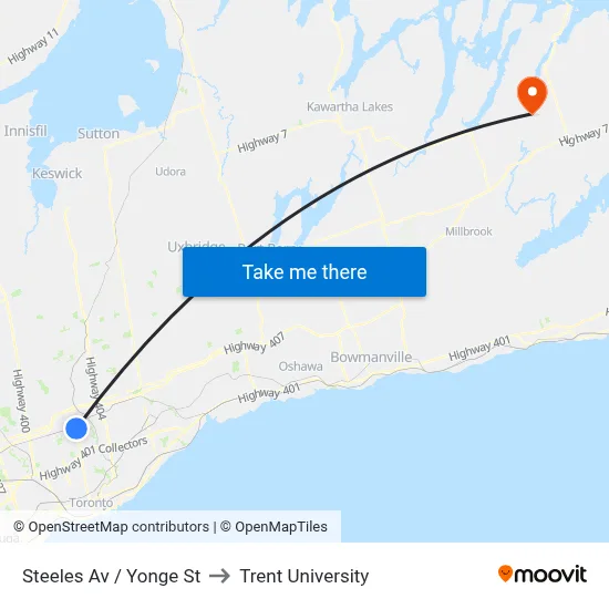 Steeles Av / Yonge St to Trent University map