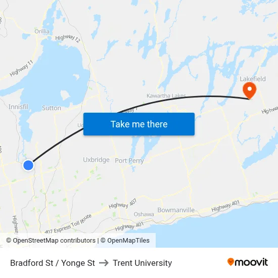 Bradford St / Yonge St to Trent University map