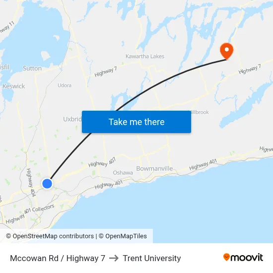 Mccowan Rd / Highway 7 to Trent University map