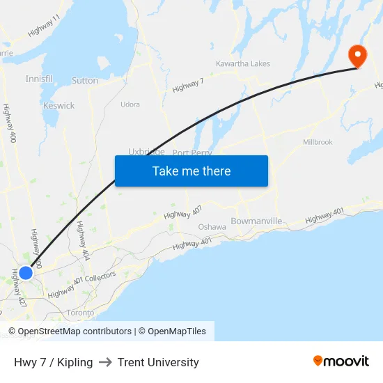 Hwy 7 / Kipling to Trent University map