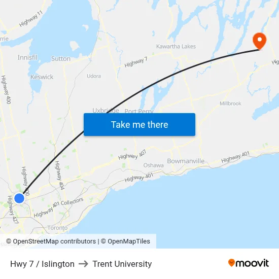 Hwy 7 / Islington to Trent University map