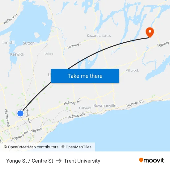 Yonge St / Centre St to Trent University map