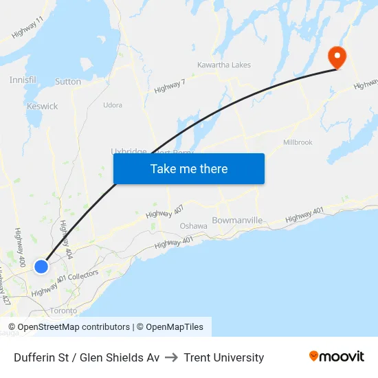 Dufferin St / Glen Shields Av to Trent University map