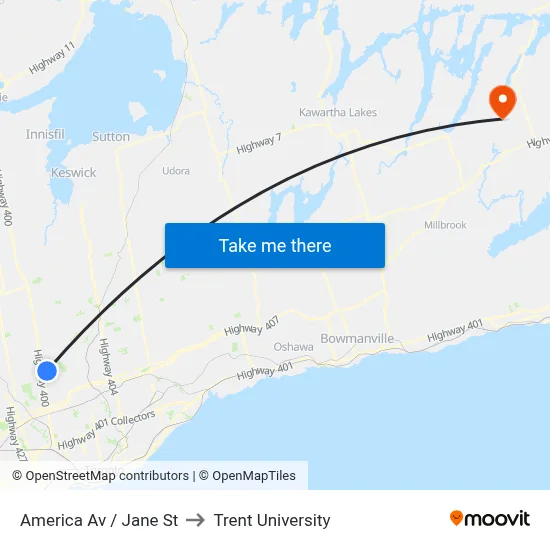 America Av / Jane St to Trent University map