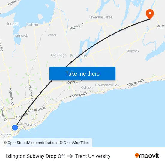 Islington Subway Drop Off to Trent University map