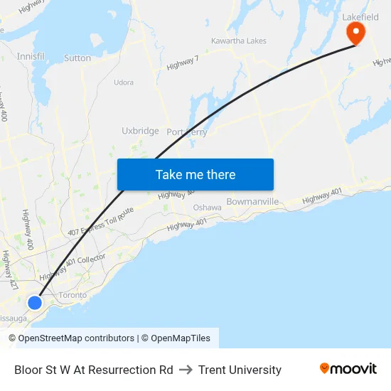 Bloor St W At Resurrection Rd to Trent University map