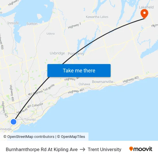 Burnhamthorpe Rd At Kipling Ave to Trent University map