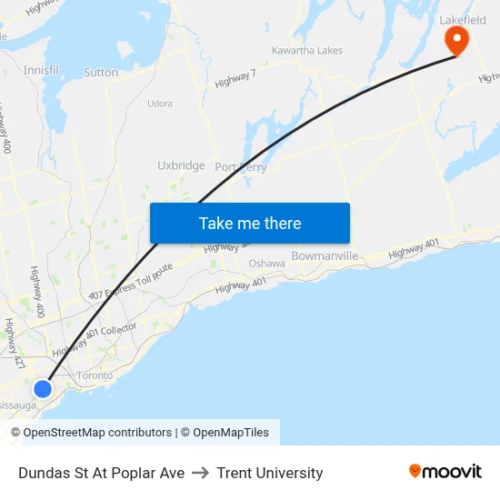 Dundas St At Poplar Ave to Trent University map