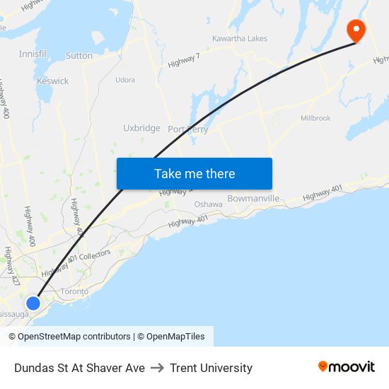 Dundas St At Shaver Ave to Trent University map