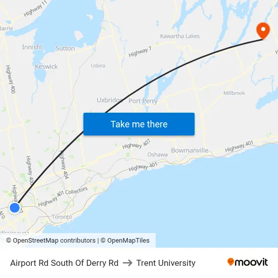 Airport Rd South Of Derry Rd to Trent University map