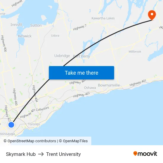 Skymark Hub to Trent University map