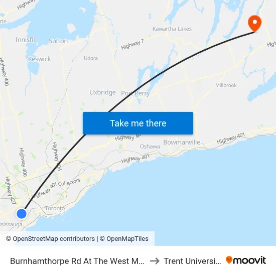 Burnhamthorpe Rd At The West Mall to Trent University map