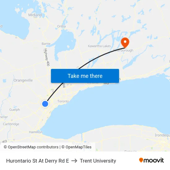 Hurontario St At Derry Rd E to Trent University map