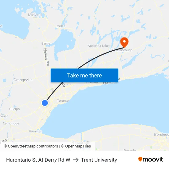 Hurontario St At Derry Rd W to Trent University map