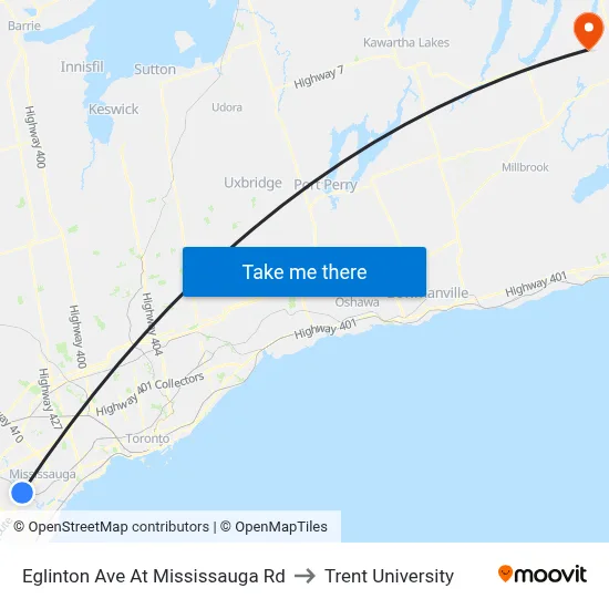 Eglinton Ave At Mississauga Rd to Trent University map