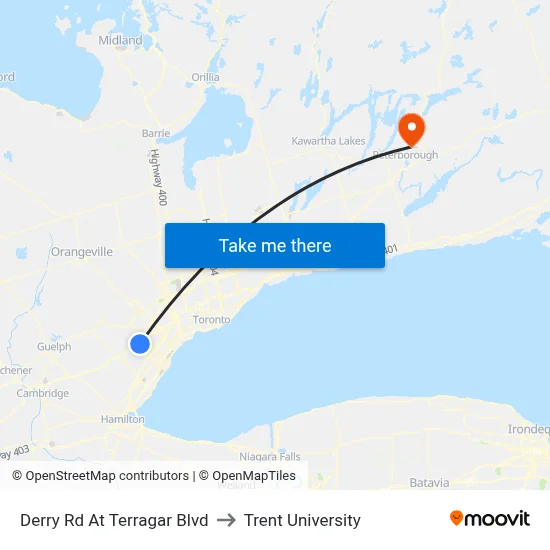 Derry Rd At Terragar Blvd to Trent University map