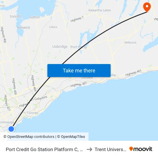 Port Credit Go Station Platform C, D, E to Trent University map