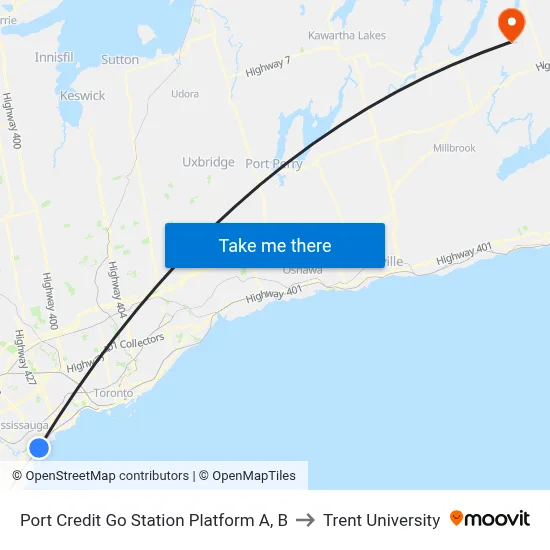 Port Credit Go Station Platform A, B to Trent University map