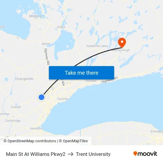Main St At Williams Pkwy2 to Trent University map
