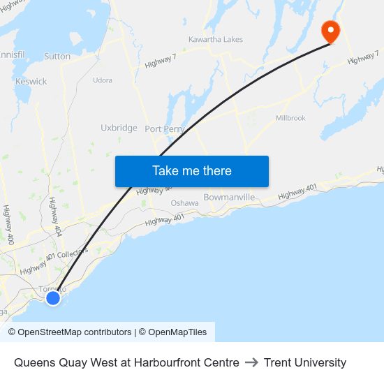 Queens Quay West at Harbourfront Centre to Trent University map