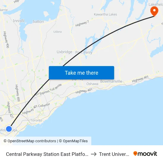 Central Parkway Station East Platform A to Trent University map