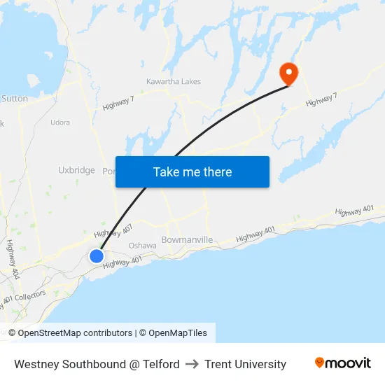 Westney Southbound @ Telford to Trent University map