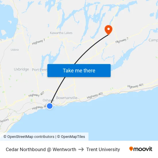 Cedar Northbound @ Wentworth to Trent University map