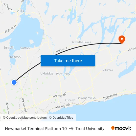 Newmarket Terminal Platform 10 to Trent University map