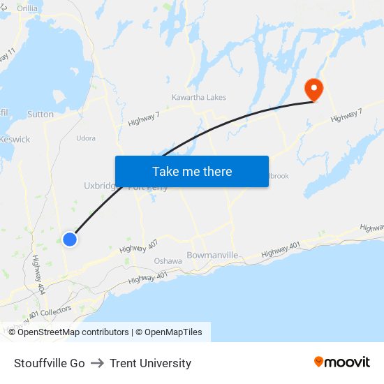 Stouffville Go to Trent University map