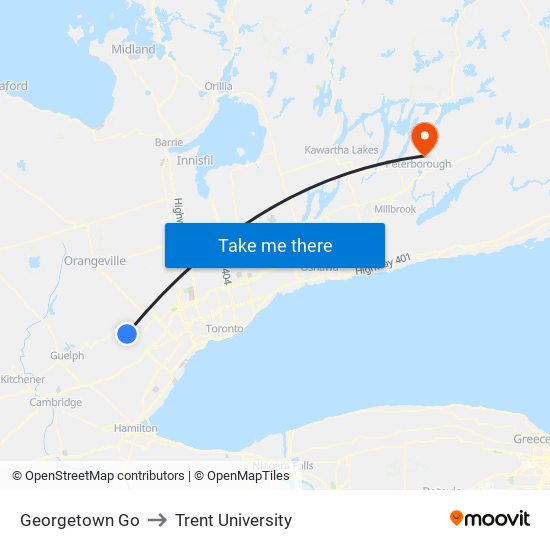 Georgetown Go to Trent University map