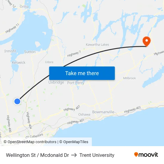 Wellington St / Mcdonald Dr to Trent University map