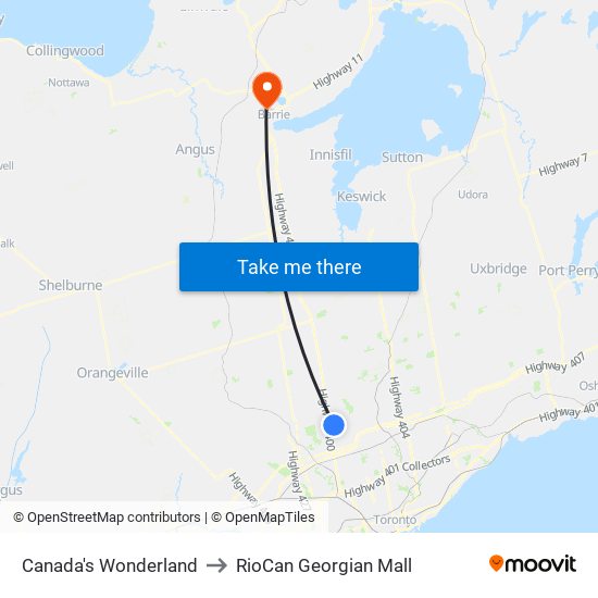 Canada's Wonderland to RioCan Georgian Mall map