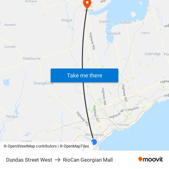 Dundas Street West to RioCan Georgian Mall map