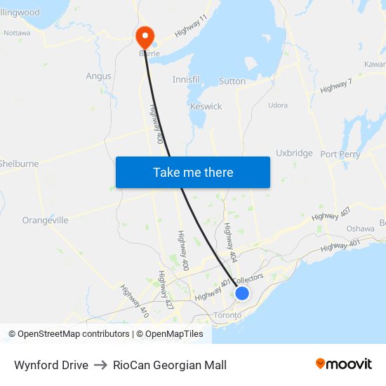 Wynford Drive to RioCan Georgian Mall map