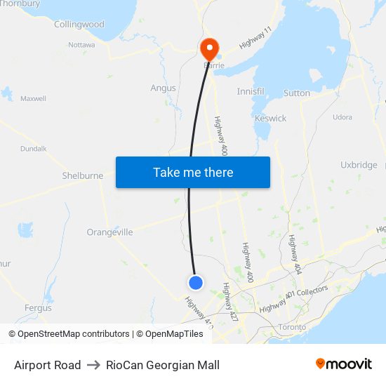 Airport Road to RioCan Georgian Mall map