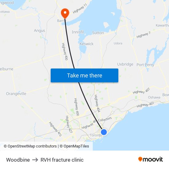 Woodbine to RVH fracture clinic map