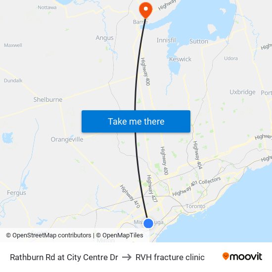 Rathburn Rd at City Centre Dr to RVH fracture clinic map