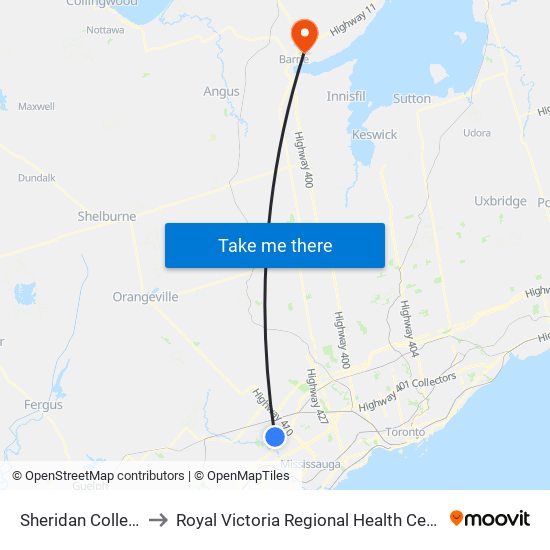 Sheridan College to Royal Victoria Regional Health Centre map