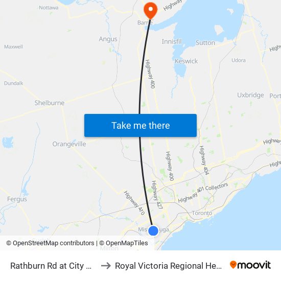 Rathburn Rd at City Centre Dr to Royal Victoria Regional Health Centre map