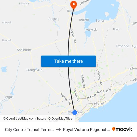 City Centre Transit Terminal Platform K to Royal Victoria Regional Health Centre map