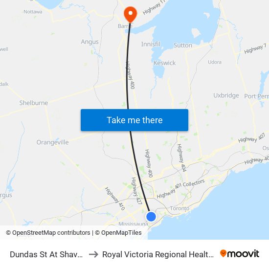 Dundas St At Shaver Ave to Royal Victoria Regional Health Centre map