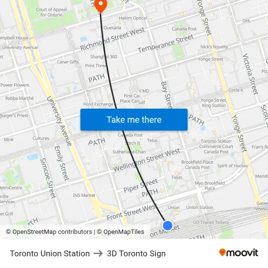 Toronto Union Station to 3D Toronto Sign map