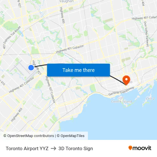 Toronto Airport YYZ to 3D Toronto Sign map