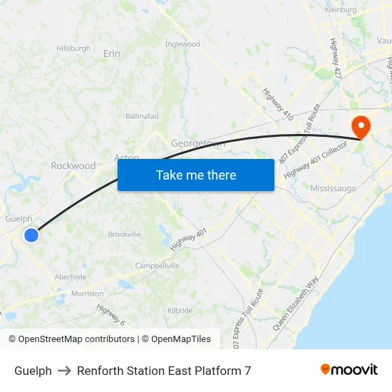 Guelph to Renforth Station East Platform 7 map