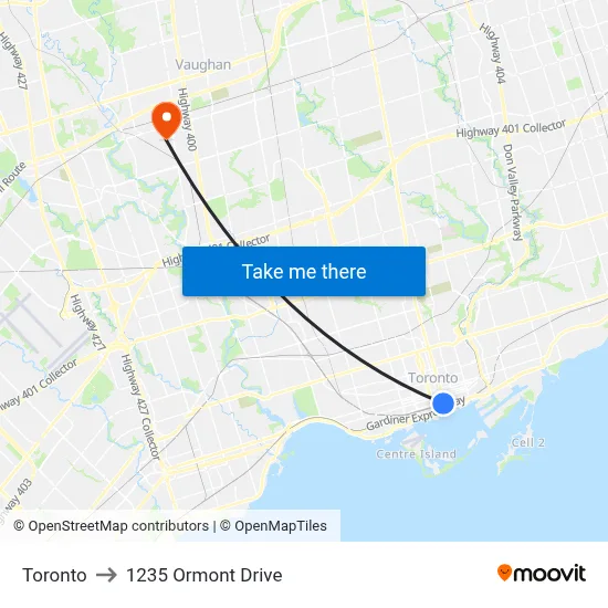 Toronto to 1235 Ormont Drive map