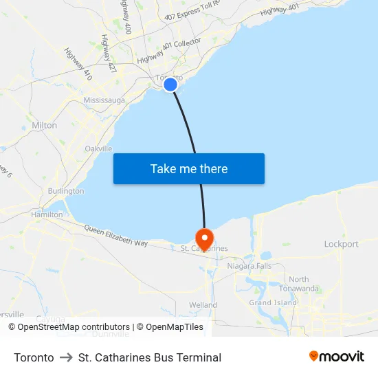 Toronto to St. Catharines Bus Terminal map