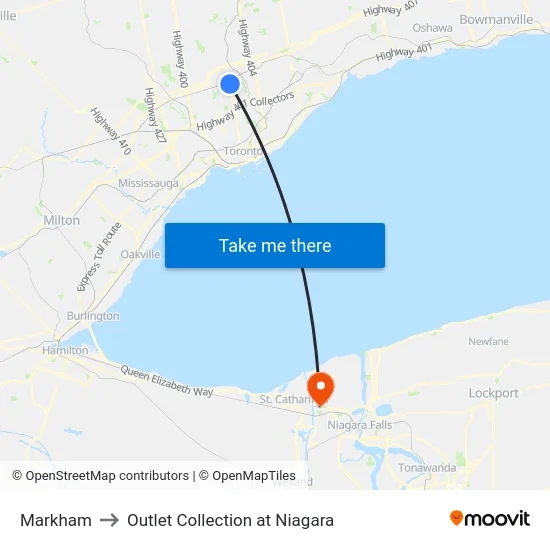 Markham to Outlet Collection at Niagara map