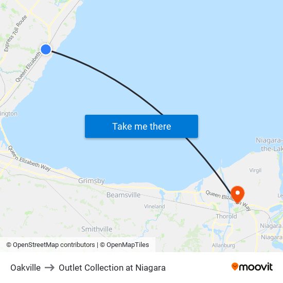 Oakville to Outlet Collection at Niagara map
