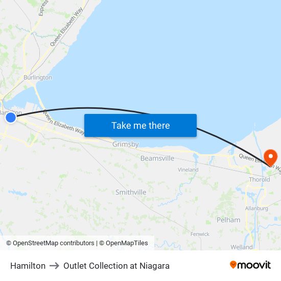 Hamilton to Outlet Collection at Niagara map